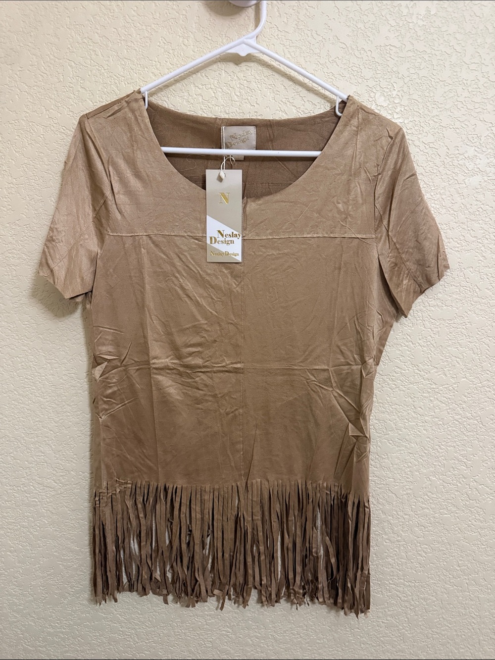 Neslay Design Women's Tan Fringe Tunic Top